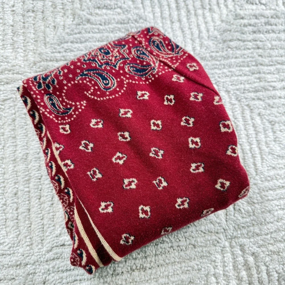 Free People Paisley Bandana Knit Leggings Womens S Burgundy Boho Western Gypsy